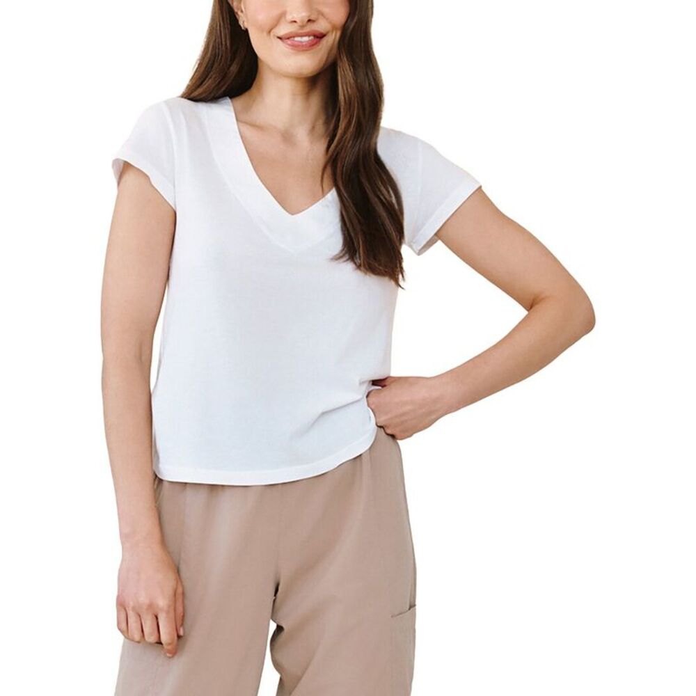 Bella Dahl Womens  Mixed V-Neck T-Shirt, White